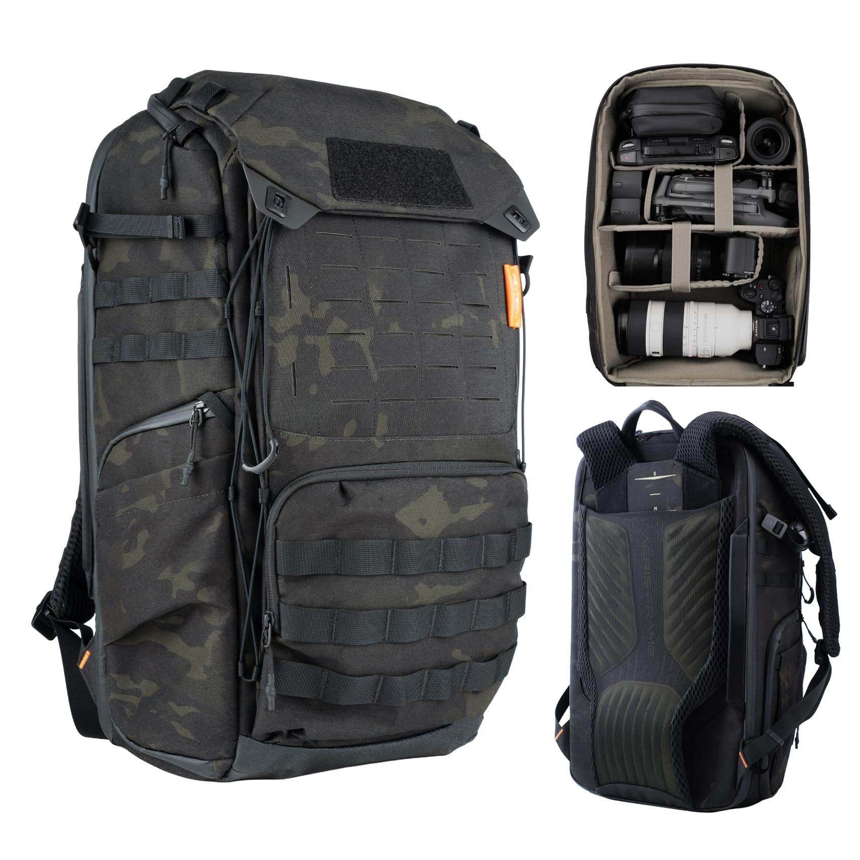 PGYTECH OneMo TAC 35L Tactical Camera Backpack, Waterproof DSLR/SLR/Mirrorless Photography Camera Bag with 15.6" Laptop Sleeve, Tripod Holder & Rain Cover (Dark Night Camo)