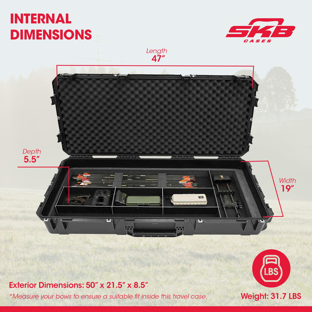 SKB Cases iSeries 4719-8 Ultimate Single or Double Bow Case, Hard Plastic Case for 44-Inch and 46-Inch Bows, Includes Trigger-Release Latch System