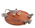 Vagabond House Acacia Wood Serving Tray with Pewter Sunflowers Handles Serving Cheese Drinks 18 inch Diameter