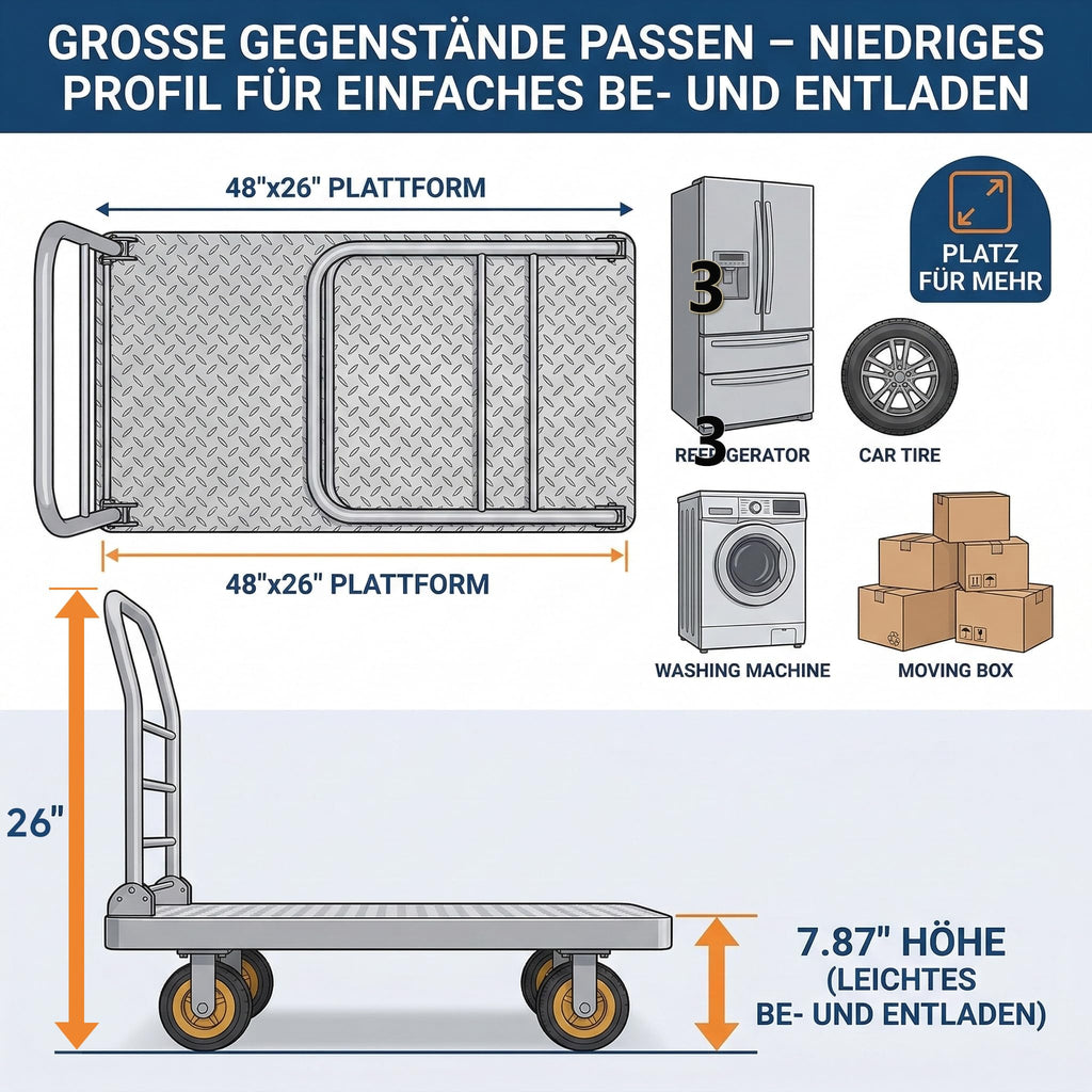Chasesun 48" x 26" 2-in-1 Platform Truck Cart, 3650lbs Heavy Duty Flatbed Cart Dolly with Wheels, Industrial Cold Rolled Steel Push Cart for Warehouse & Moving, Includes 2 Pairs Gloves & Bungee Cord