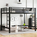 KEIKI Queen Loft Bed with Climbing Ladder for Adults，Heavy Duty Bunk Beds with Guardrails, Metal Bedframe for Bedroom, Black