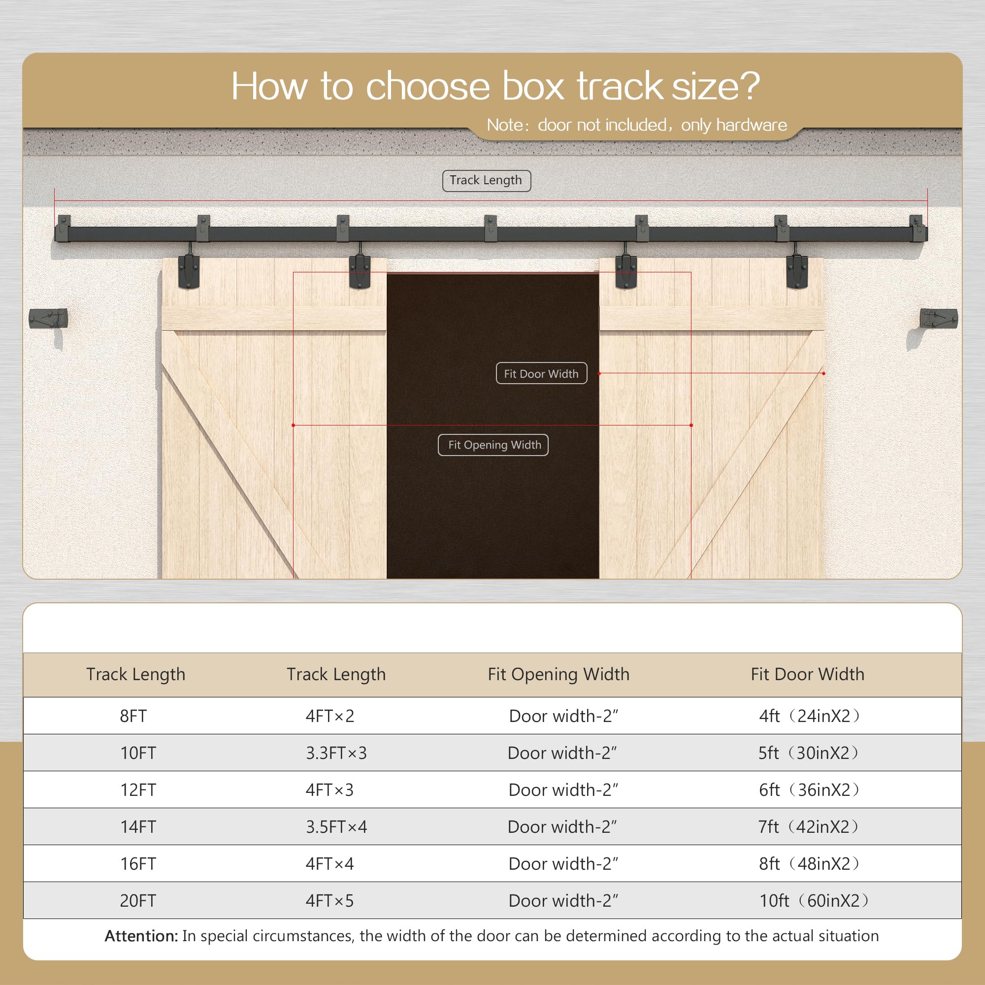 HARDJULAN 20FT Heavy Duty Box Rail Exterior Sliding Barn Door Hardware Kit, 450 lbs Capacity, Black Powder Coated Finish,Kit for Outdoor,Fit MAX 2 X Door Width 120in
