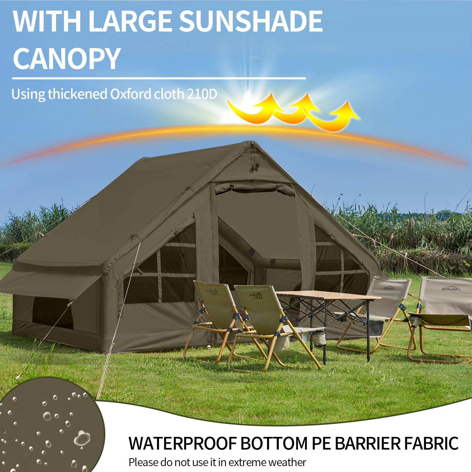 Inflatable Tent with Pump, 4-6 Person Glamping Camping Tents House, Easy Setup Blow Up Family Tents for 4 Seasons Waterproof Inflatable Tent for Camping Wind Resistant Air Tents House for Adult