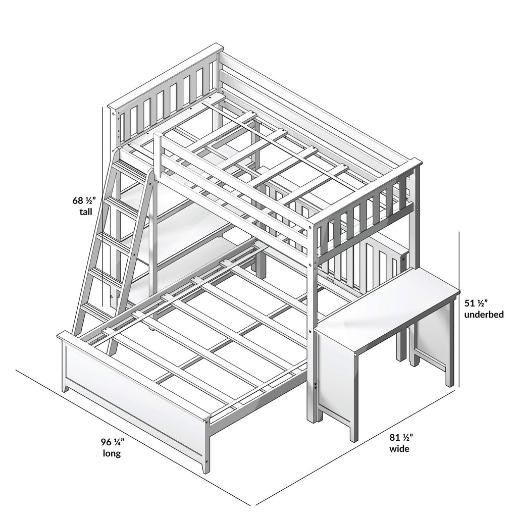 Max & Lily Bunk Bed, L Shape Twin-Over-Full Bed Frame For Kids With Bookcase and Desk, Clay