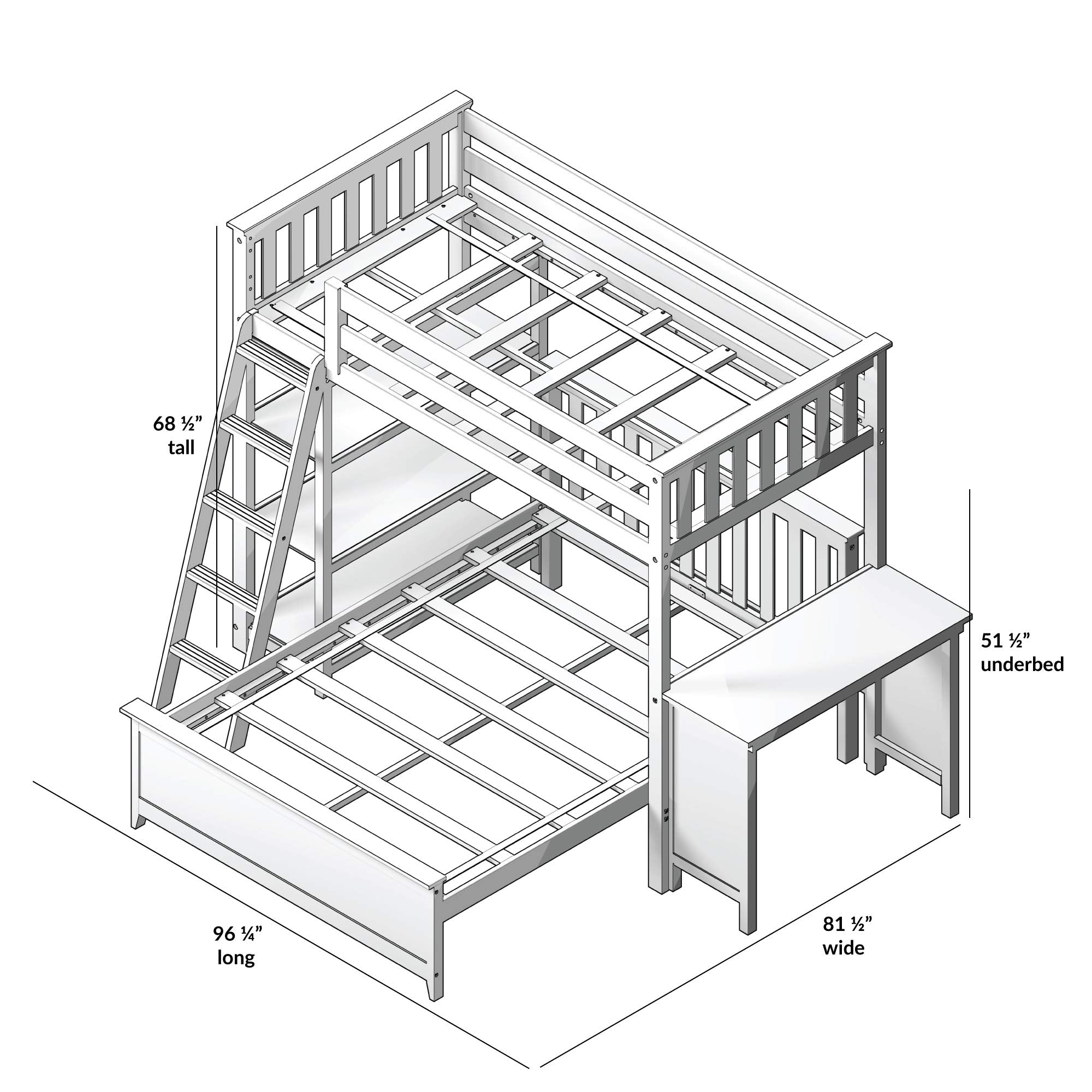 Max & Lily Bunk Bed, L Shape Twin-Over-Full Bed Frame For Kids With Bookcase and Desk, Clay