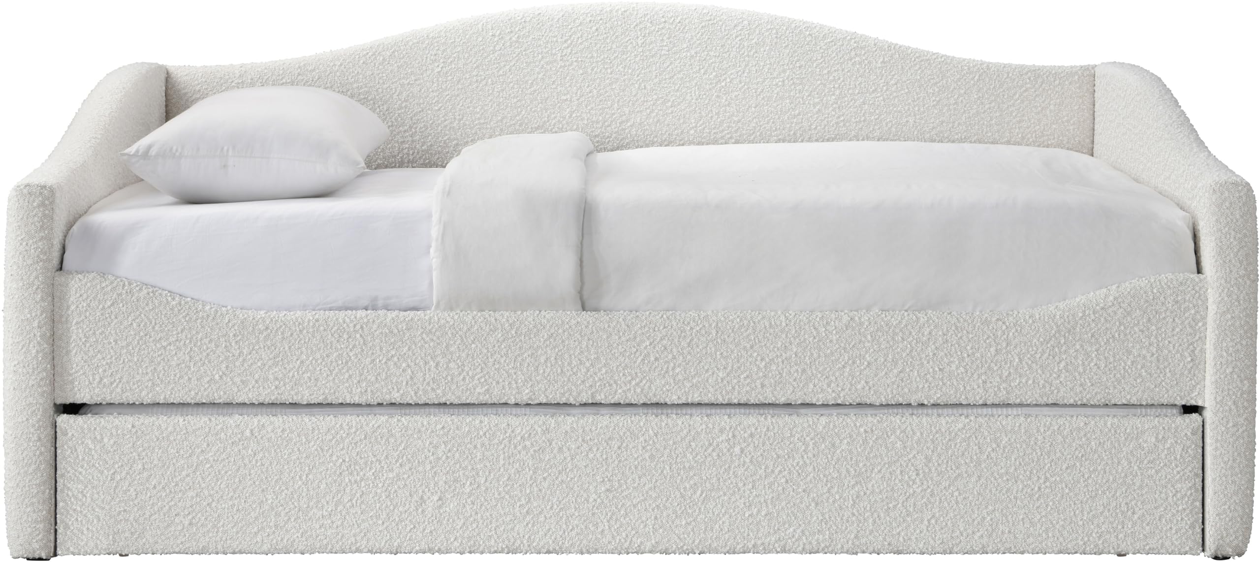 Meridian Furniture ArloCream-T Arlo Collection Modern | Contemporary Twin Daybed with Rich Cream Boucle Fabric, Twin Trundle, 82.5" W x 43.5" D x 32" H, Cream