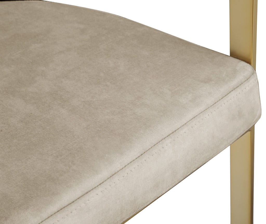Meridian Furniture 596Stone-C Marcello Collection Modern | Contemporary Velvet Upholstered Counter Height Stool with Brushed Brass Iron Frame, 22.5" W x 20" D x 35.5" H, Stone, Set of 2
