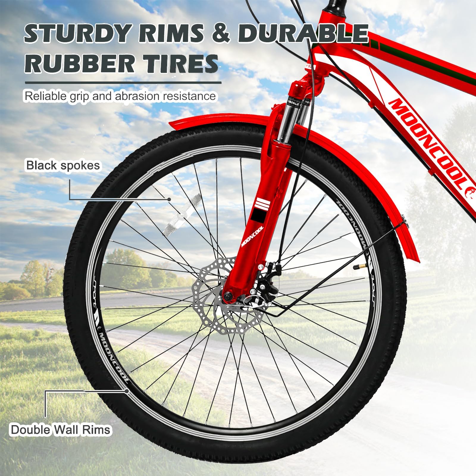 ABORON Adult Mountain Tricycle, 7-Speed 3-Wheel Mountain Bikes 24/26/27.5inch Available, Front Suspension, Disc Brake (Scarlet, 27.5" Wheels)