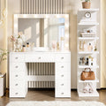 Merax White Makeup Vanity Desk with Large Mirror and 7-Tier Storage Shelves, Modern Dressing Table& 12 Hollywood Bulbs, Power Outlet and 11 Drawers, 3 Color Lighting Modes
