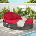 Bituman Luxury Round Patio Daybed with Pillows, Foldable Wicker Sun Lounger Featuring Adjustable Backrests & Cup Holders, 600lbs Heavy Duty Steel Frame, Fully Assembled Outdoor Furniture for Poolside