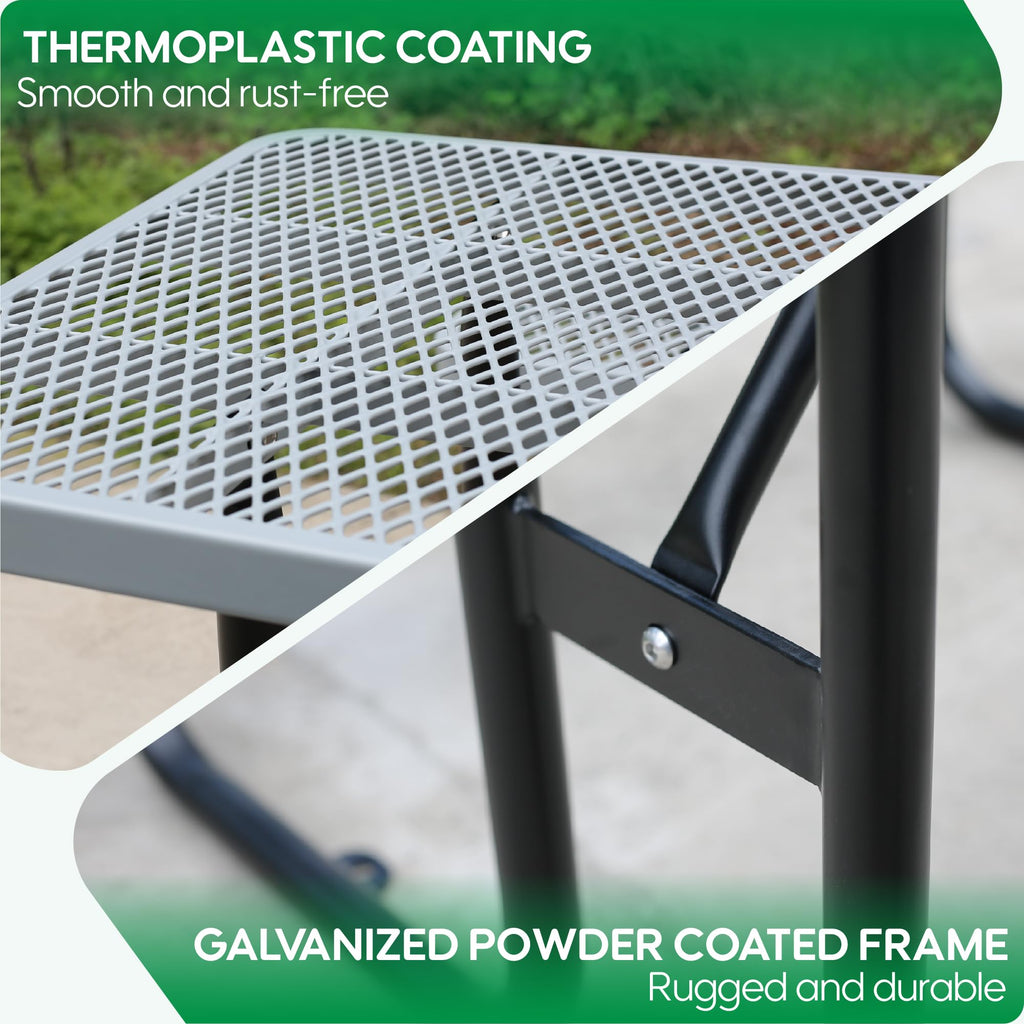 4FT Metal Picnic Tables for Outdoors, Commercial Rectangular Picnic Table and Bench Set for Outside, Patio, Garden, Backyard, Porch, Surface Mount, Grey