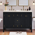 DWVO 47 Inch Bathroom Vanity with Double Sink, Retro Bathroom Storage Cabinet with Sintered Stone Countertop, Six Holes, 4 Doors & 3 Drawers