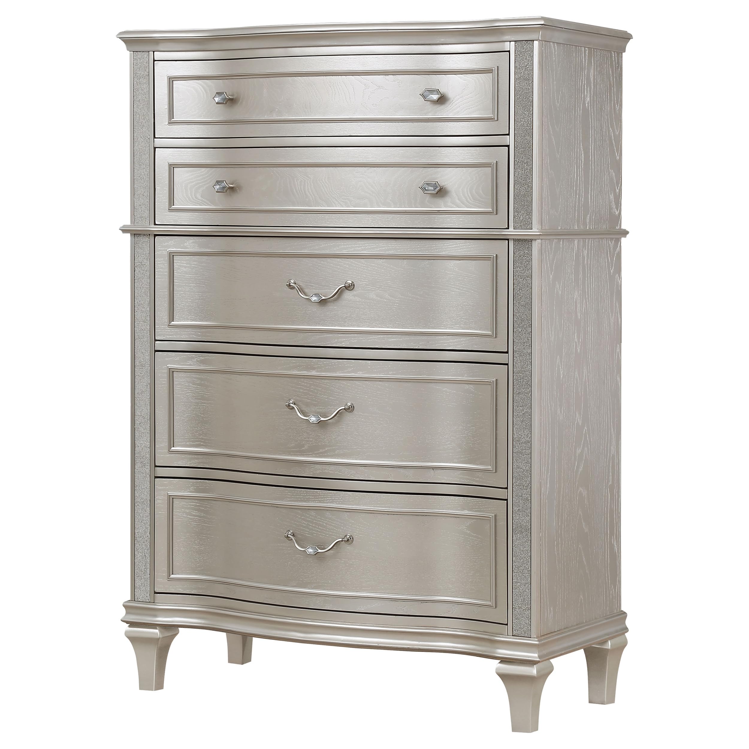 Coaster Home Furnishings - Evangeline - Wood - 6-Drawer Chest with Hexagonal-Shaped Knobs and Felt-Lined Drawer - Bedroom - Modern Classic - Silver Oak - 223395