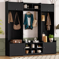 Merax Hall Tree with Shoe Storage, 4-in-1 Entryway Bench with Coat Rack & Adjustable Shelf & Top Storage for Hallway, Black