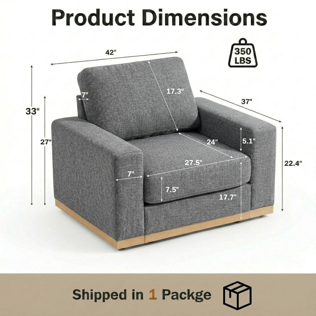 WEUP 42" Accent Chair for Living Room,Oversized Wide Single Sofa Chair,Chenille Fabric Armchair,Solid Wood Frame,Washable Covers，Spring Cushions,Easy Assembly for Small Spaces,Grey