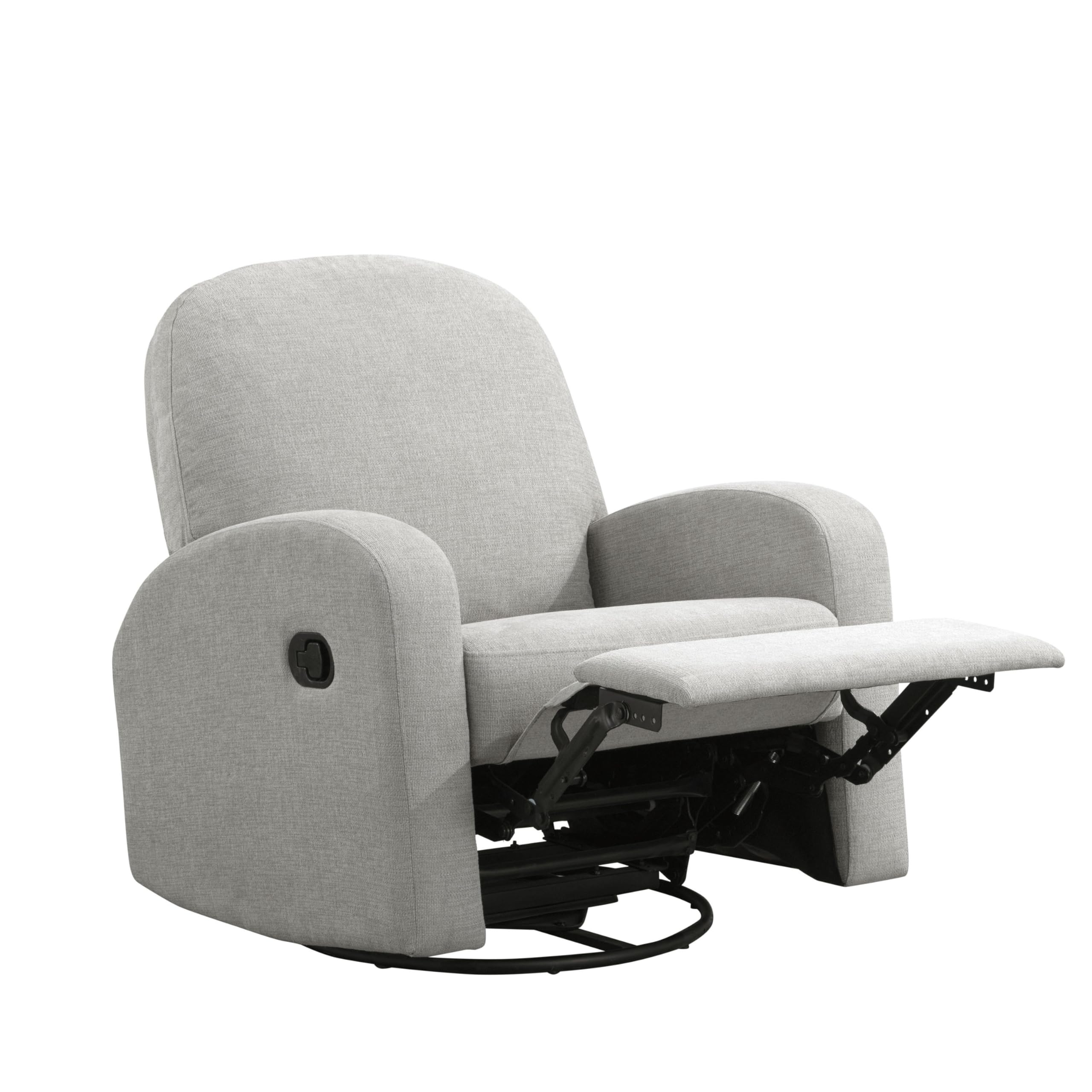 Relax-A-Lounger Palmdale 37.4" Swivel Rocker Manual Pull-Handle Recliner, Soft Modern, Pocket Coil Comfort, Black Metal Swivel Base Leg, Soft Chenille Fabric, Light Gray