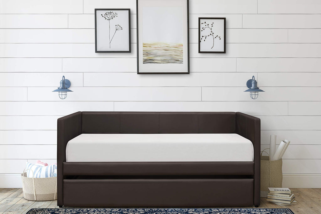 Lexicon Adeline Faux Leather Upholstered Daybed and Trundle, Twin, Brown