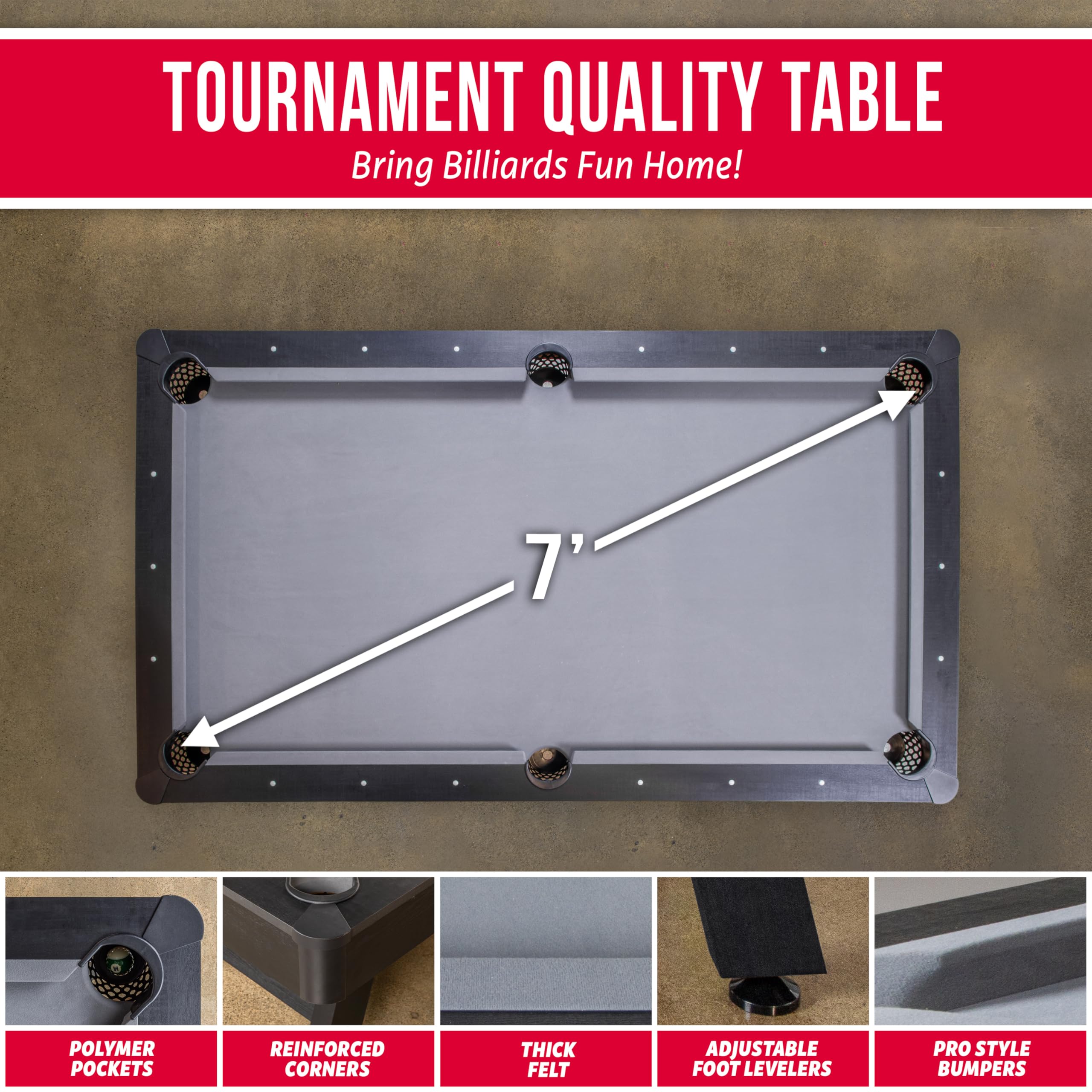 GoSports 7 ft Pool Table with Wood Finish - Billiards Game Room Table for Adults & Family - Accessories Not Included