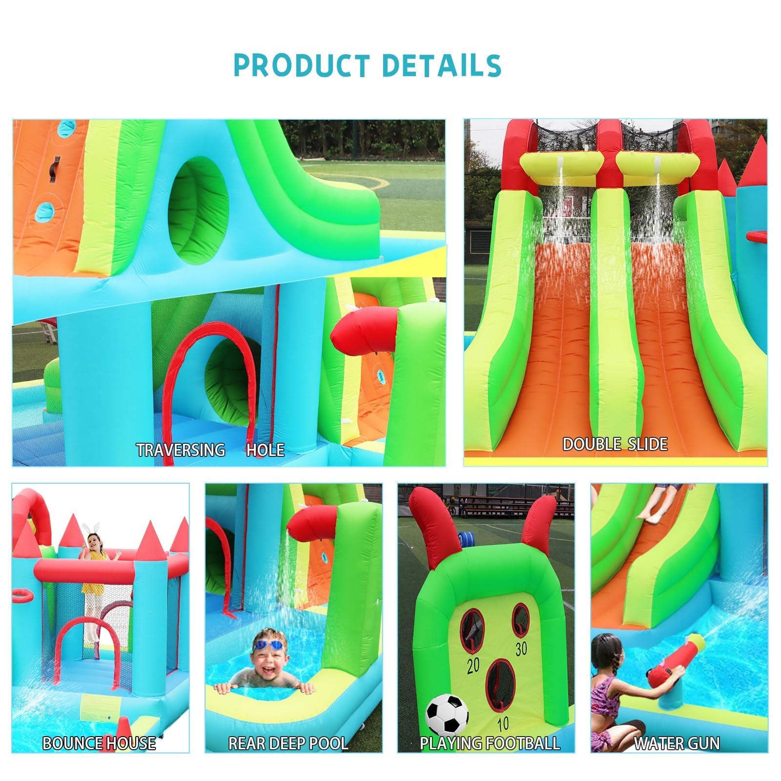 JOOLOOG Inflatable Water Slide Park 18x15FT Mega Water Park Bounce House w/Double Waterslide Large Splash Pool, Deep Pool, Shower,Water Cannon,Climbing Wall and Jumping Bouncer for Backyard Outdoor