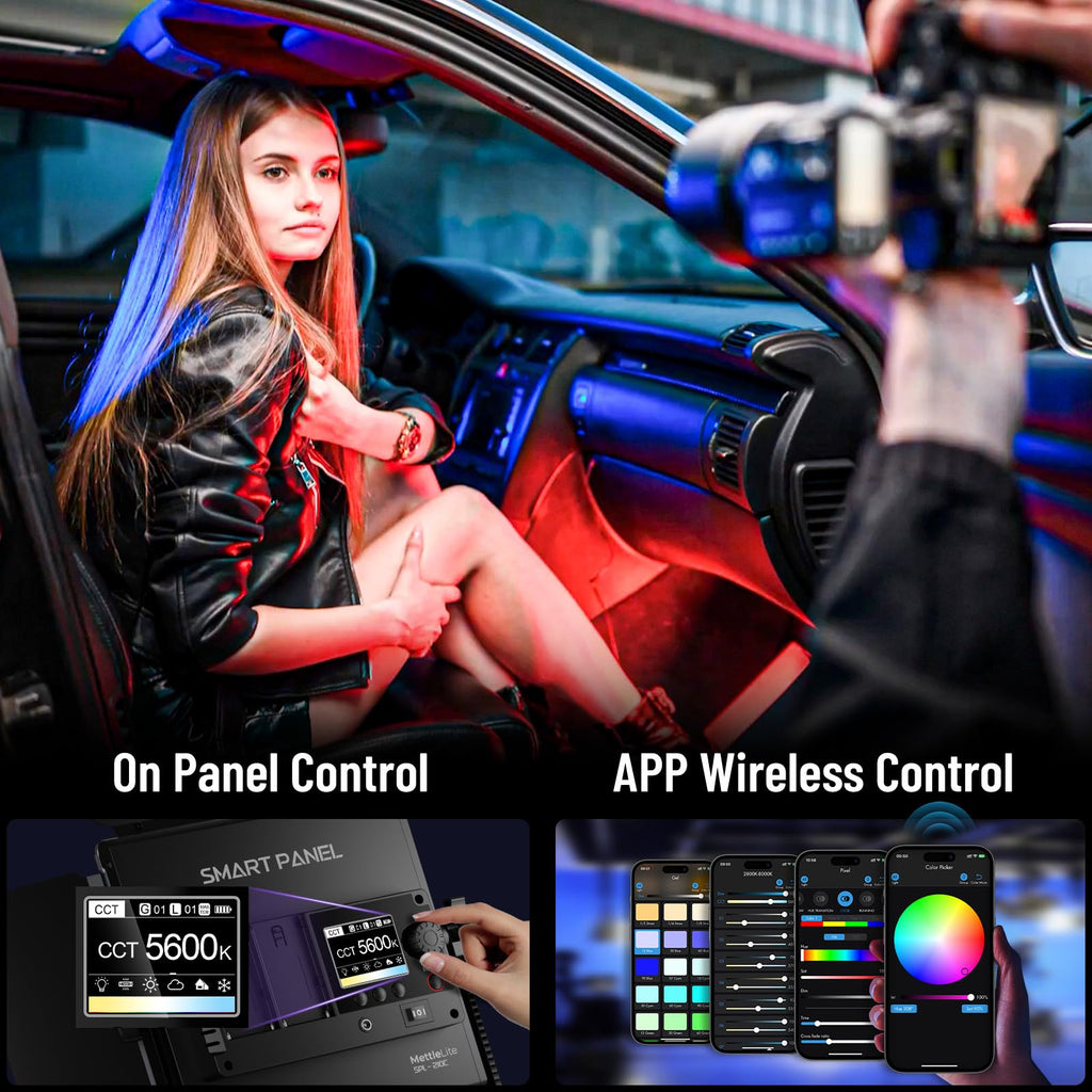 Mettlelite SPL210C Light Kit 2 Packs, RGB LED Video Light with APP Control, 360° Full Color RGB, 2800K-8000K, CRI/TLCI 97+, 10 Scenes, Photography Studio Light Kit with Light Stand for Photo and Video
