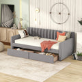 Merax Upholstered Daybed with 2 Drawers, Twin Size Bed Frame with Storage and Wood Slat Support, Gray