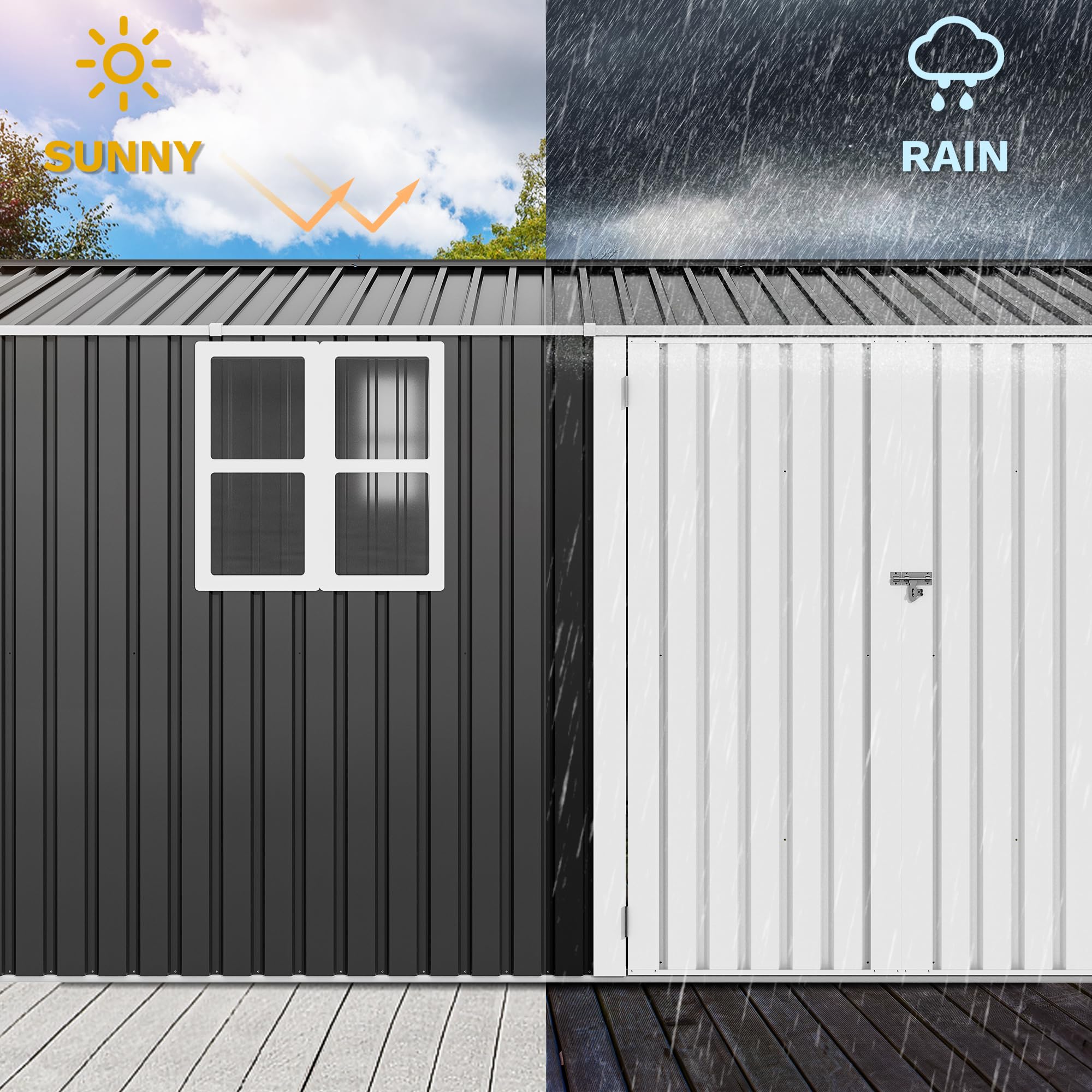 DWVO 12x8ft Large Tool Storage Shed with Window, Lockable Doors, and Sloped Roof, Oversized Steel Outdoor Storage Shed for Garden, Patio, Garage, Backyard, Lawn(Gray + White)