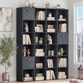 Modern Cube Storage Organizer, 24 Open Shelves Bookcase with 3 Storage Bins, Black Book Case with Wood Grain, Freestanding Shelf for Bedroom, Living Room, Home Office, Library, Wooden Large Book Shelf