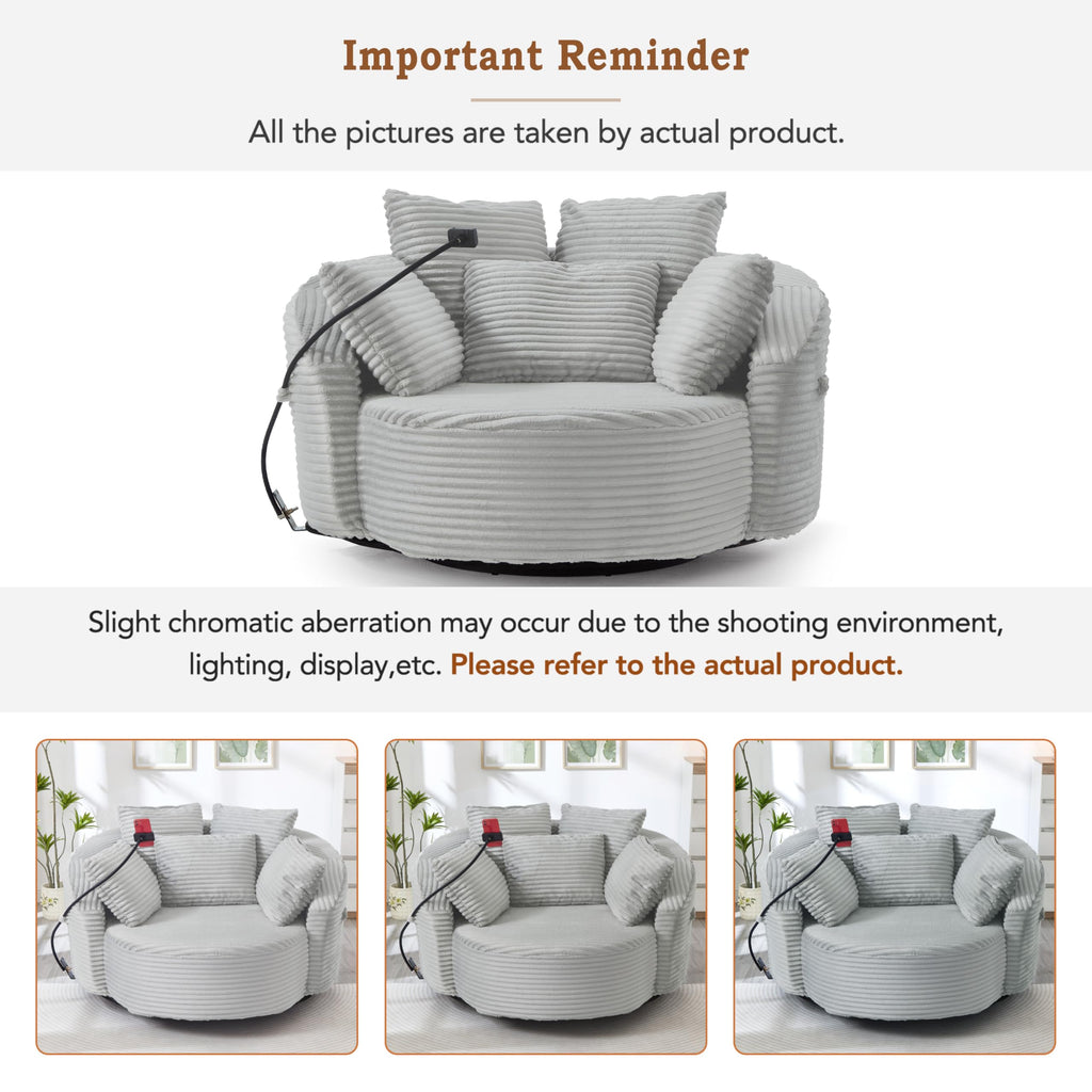 ERYE 360° Swivel Accent Barrel Chair Round Sofa Chaise with 5 Pillows and Adjustable Phone Holder, Modern Round Lazy Armchair for Living Room, Bedroom, Office and Hotel