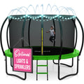 JoyBerri Trampoline Outdoor - Upsurge ASTM Certified Safe 8Ft 10Ft 12Ft 14Ft 15Ft 16Ft Recreational Trampoline for Kids and Adults. Anti-Rust Coating with Enclosure Net, Ladder, Sprinkler & LED Lights