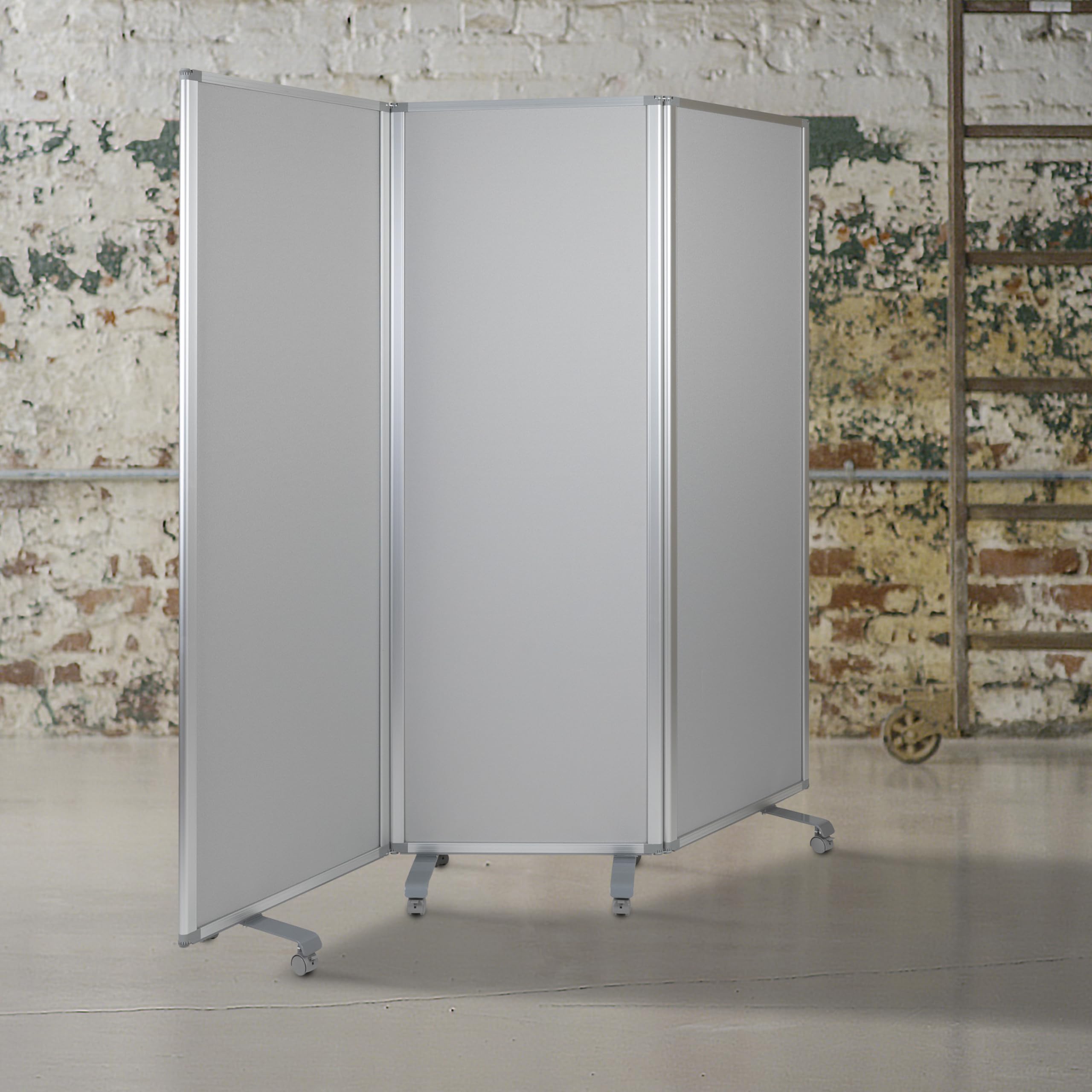 Flash Furniture Raisley 3-Section Mobile Magnetic Whiteboard and Cloth Partition, Rolling Dry Erase Board Room Divider, 72"H x 24"W