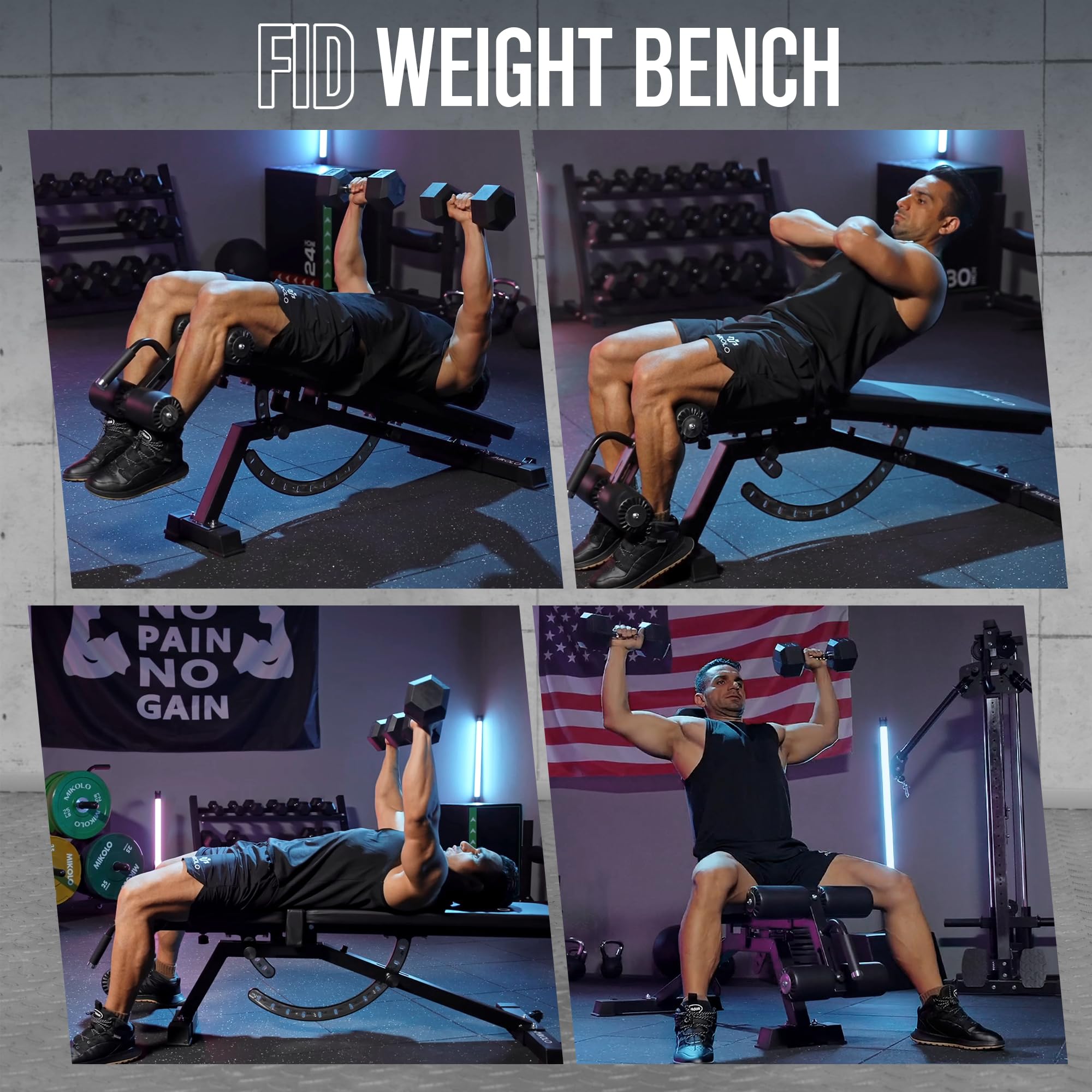 Mikolo 1200LB Weight Bench, Adjustable Workout Bench with Detachable Leg Support, Vertical Storage Space-Saving Exercise Bench for Home Gym, Incline Flat Decline Sit Up Bench for Full Body Fitness