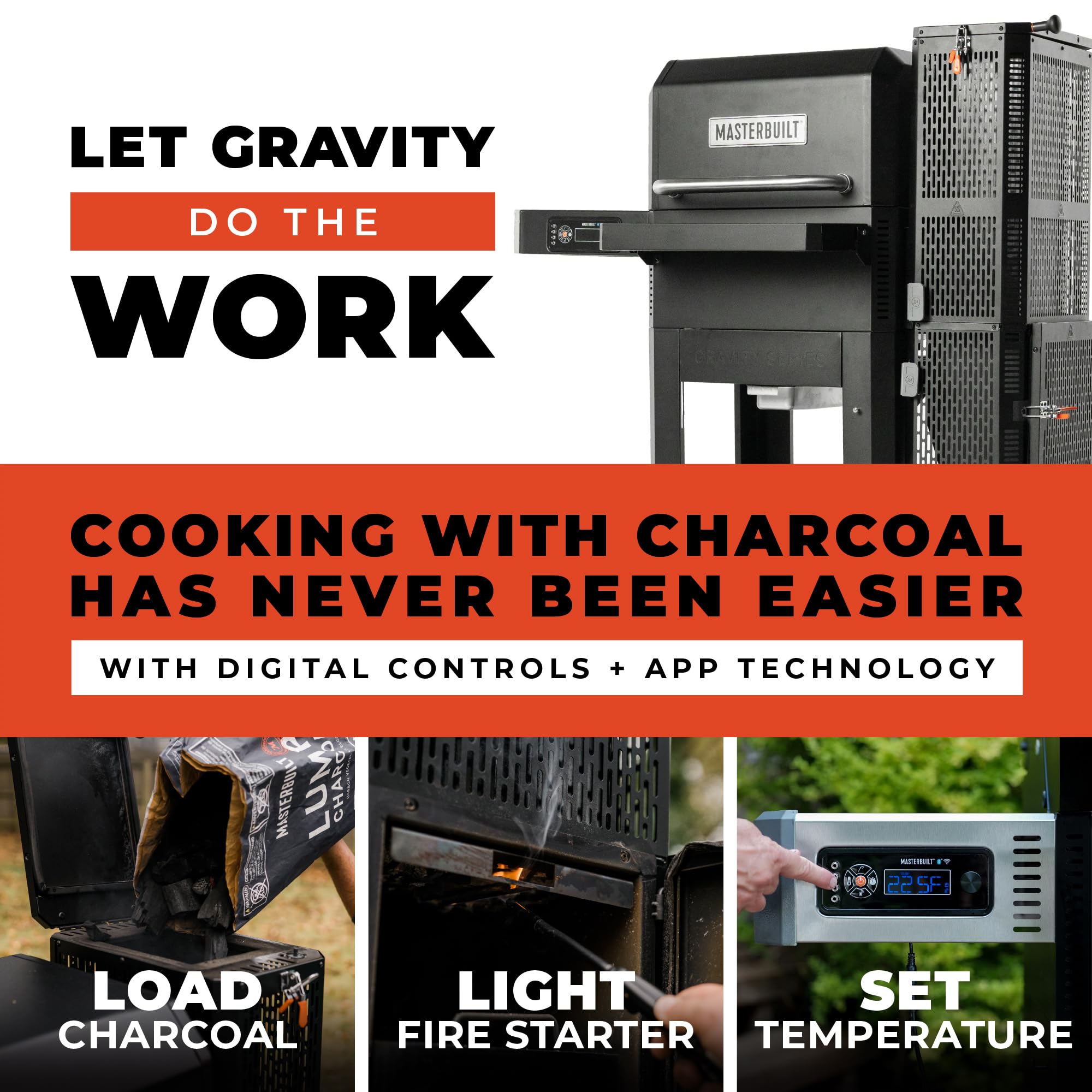 Masterbuilt® Gravity Series® 600 Smoker Grill - Digital Charcoal Grill,WiFi Technology, GravityFed™ Charcoal Hopper, 600 Cooking Sq. Inches, Black, Model MB20041023