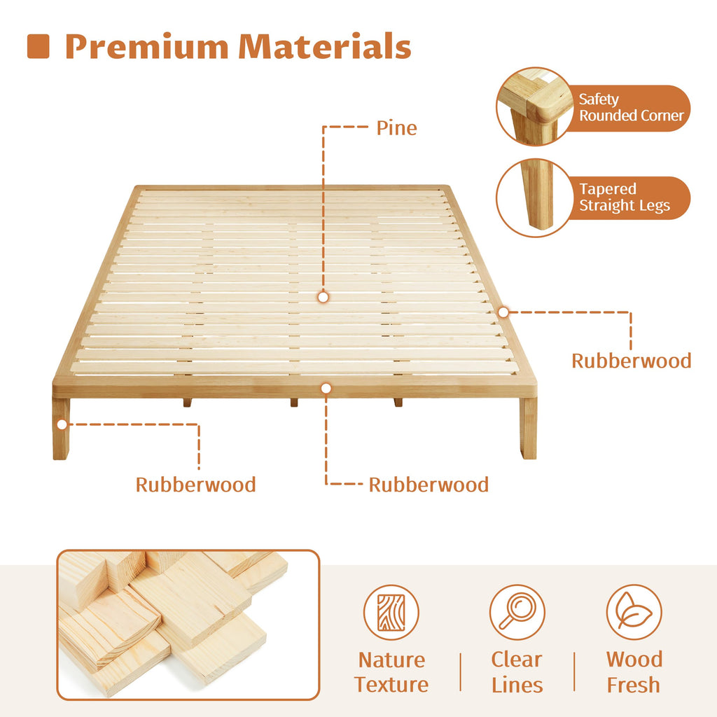 IOTXY California-King Platform Bed Frame - 12 Inch Solid Wood Mattress Foundation Base with Heavy-Duty Support Slats & Legs, Rubberwood California King Size Bedframe