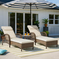 VIVIJASON 3 Pieces Outdoor Wicker Chaise Lounge Chair Set, All-Weather PE Rattan Cushioned Patio Lounger Set of 2 with Side Table, Adjustable Pool Sunbathing Recliner with Armrest & Pillow, Beige
