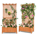 CHEFJOY Wooden Planter Box with Trellis, 72.5” Freestanding Garden Planter w/Hanging Roof, 4 Drainage Holes & Lattice Panel, Raised Garden Bed with Trellis for Vine Climbing Plants Flowers (2)