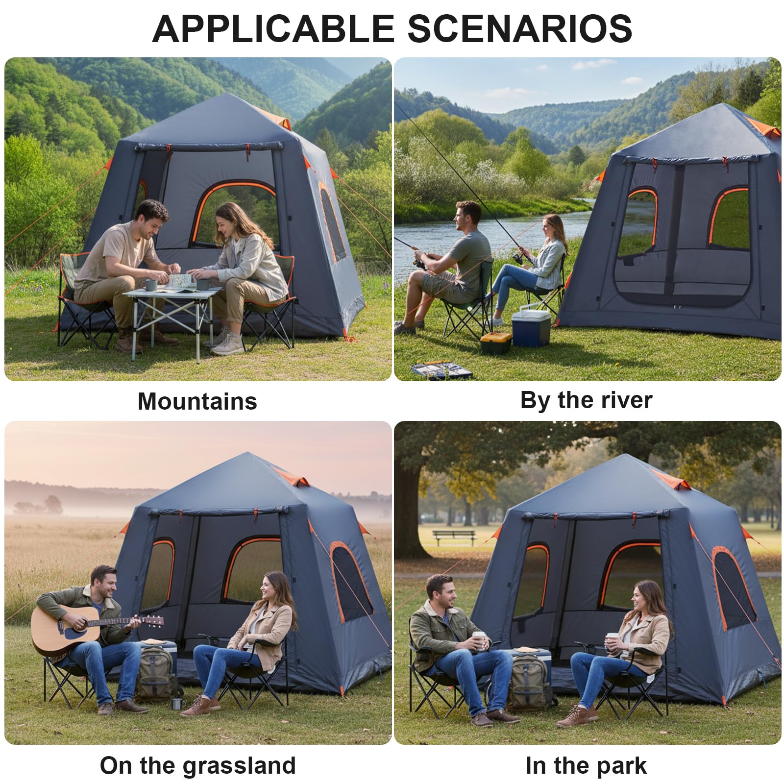 2-3 Person Inflatable Glamping Tent,Easy Set up with Hand Air Pump, Waterproof Blow Up Tent for Adults, Portable Outdoor for Hiking/Backpacking/Fishing，Grey