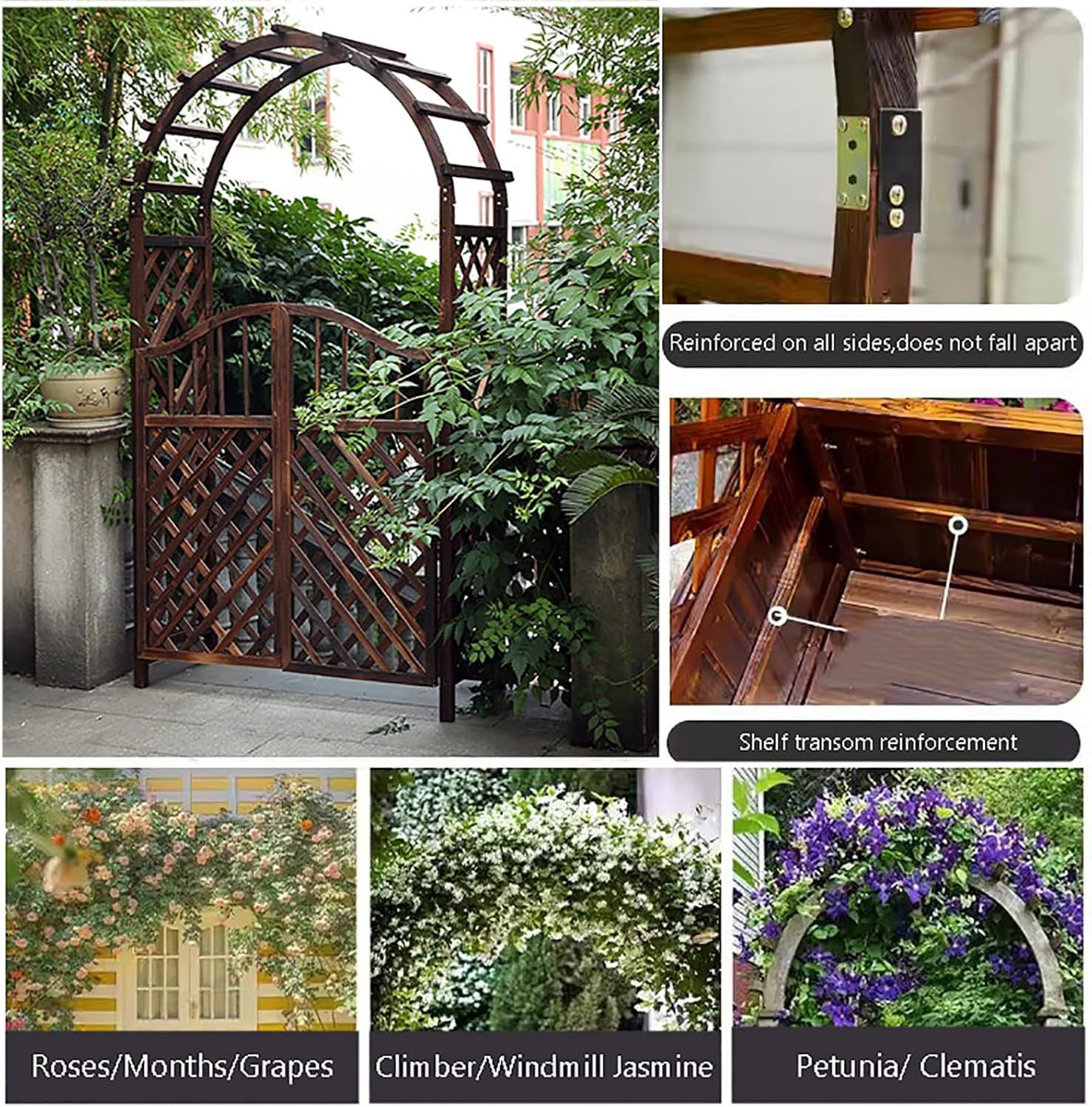 Wooden Garden Arbor Arch for Climbing Plants, Outdoor Wedding Ceremony Trellis, 4.5ft×7.4ft Brown Pergola for Backyard Lawn Party Decoration Brown 4.5ft×7.4ft