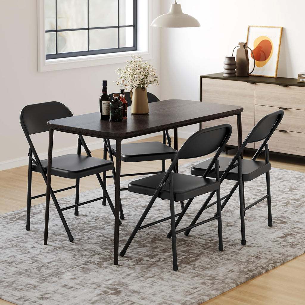 8 Pack All-Steel Folding Chairs Set of 8, Heavy Duty Metal Foldable Dining Chair with Backrest, Hold Up to 350 LBS, Black Portable Fold Chair for Home, Office, Indoor & Outdoor Events
