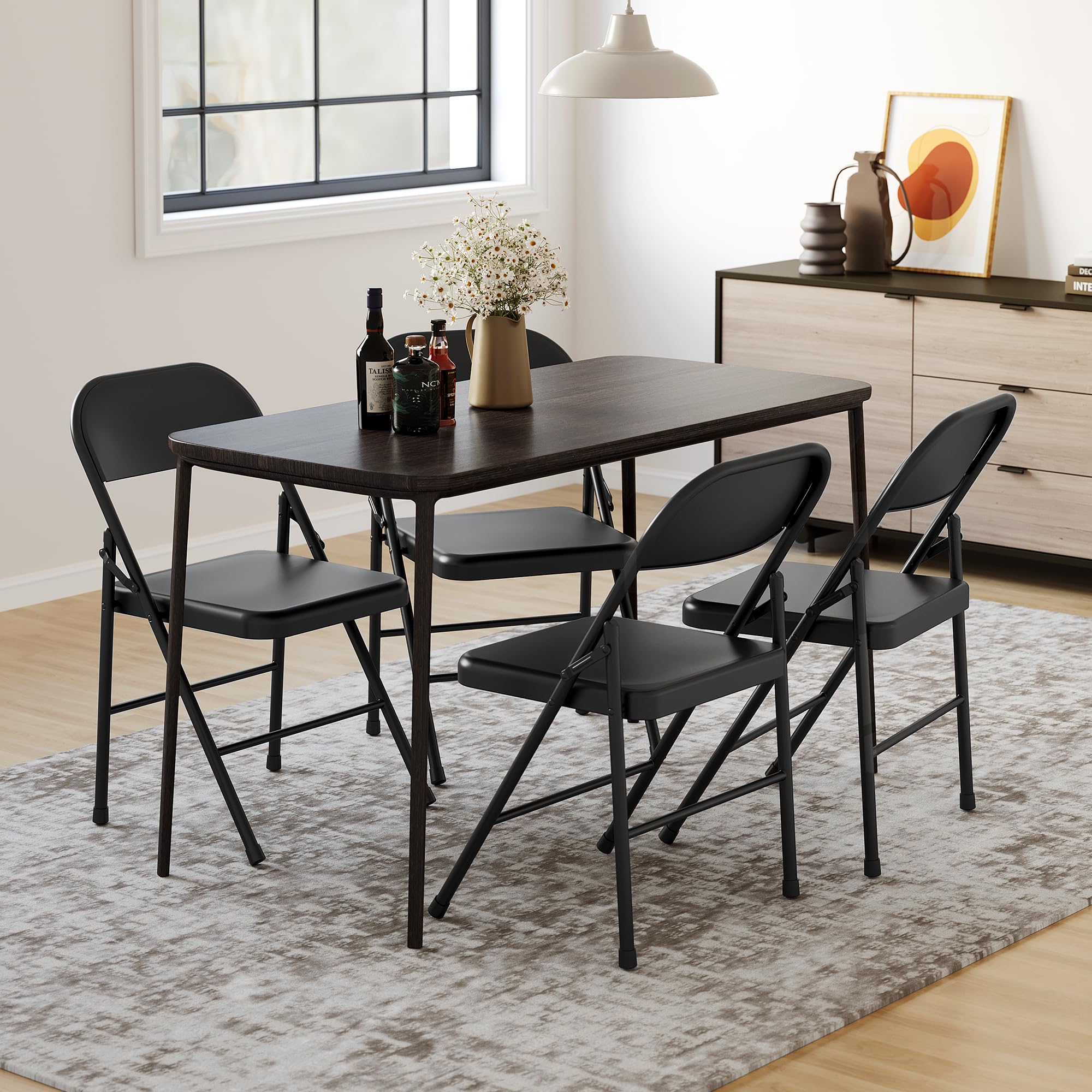 8 Pack All-Steel Folding Chairs Set of 8, Heavy Duty Metal Foldable Dining Chair with Backrest, Hold Up to 350 LBS, Black Portable Fold Chair for Home, Office, Indoor & Outdoor Events