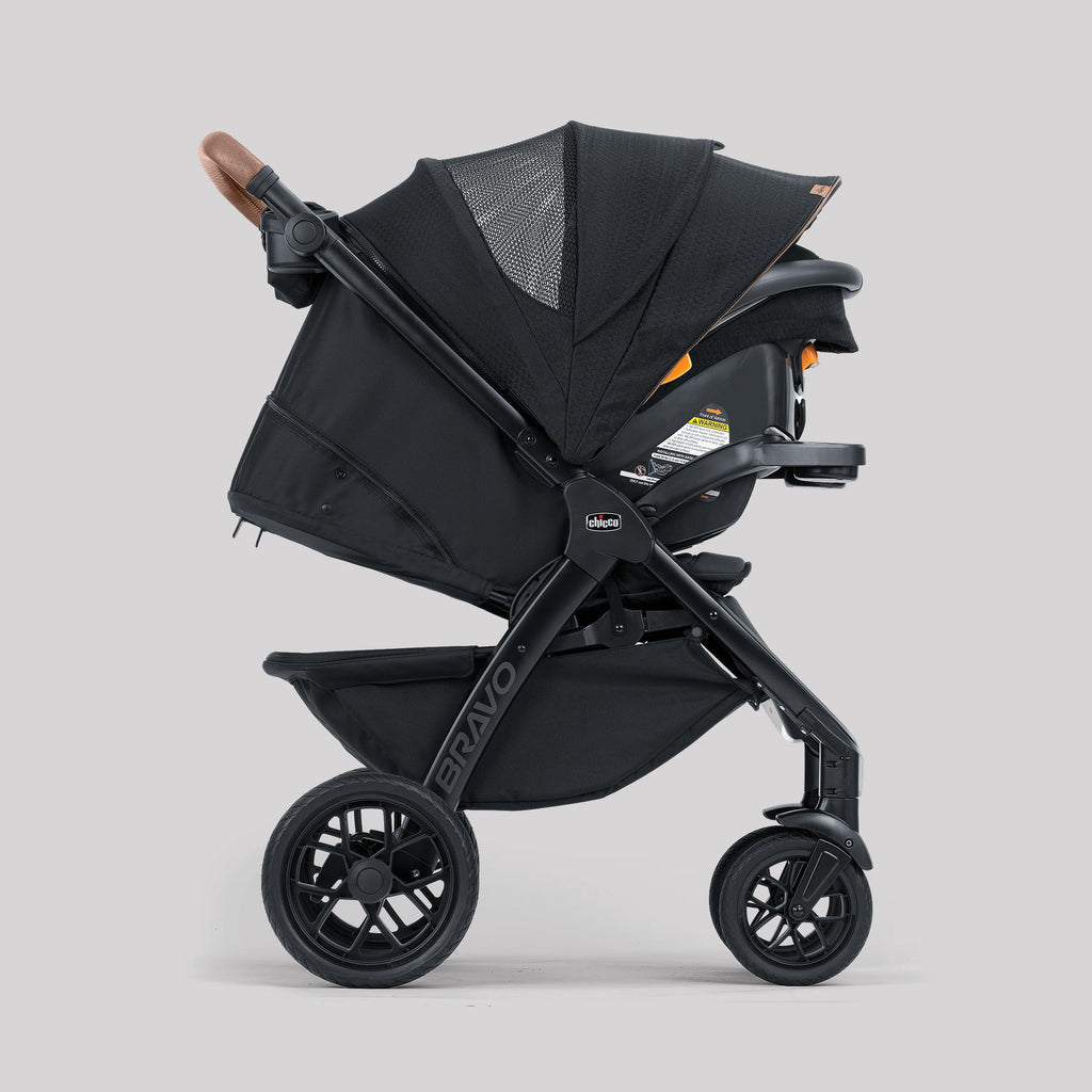 Chicco Bravo Primo ClearTex 3-in-1 Trio Travel System, Bravo Primo Quick-Fold Stroller with KeyFit Max Zip ClearTex Infant Car Seat and Base, Somerset/Black