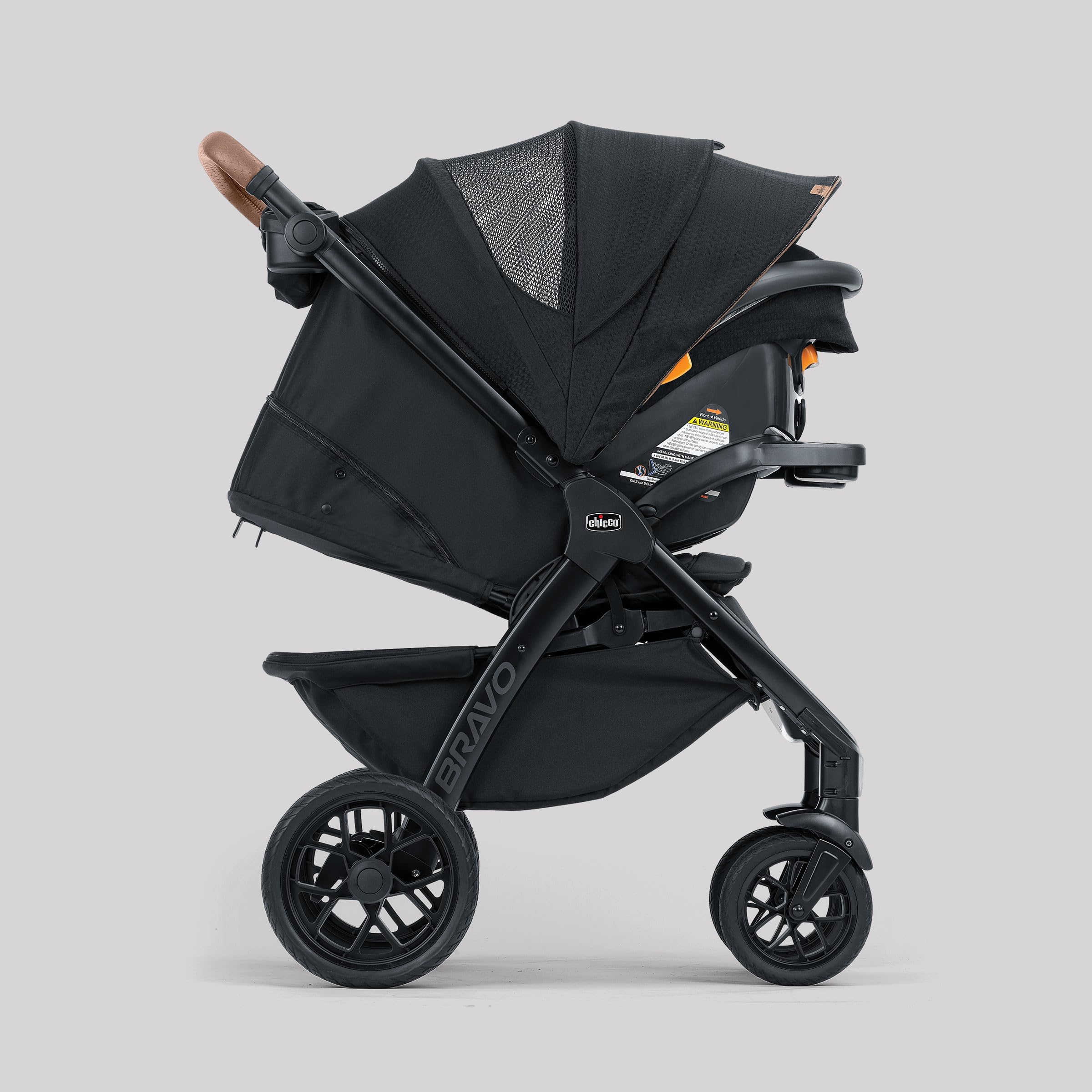 Chicco Bravo Primo ClearTex 3-in-1 Trio Travel System, Bravo Primo Quick-Fold Stroller with KeyFit Max Zip ClearTex Infant Car Seat and Base, Somerset/Black