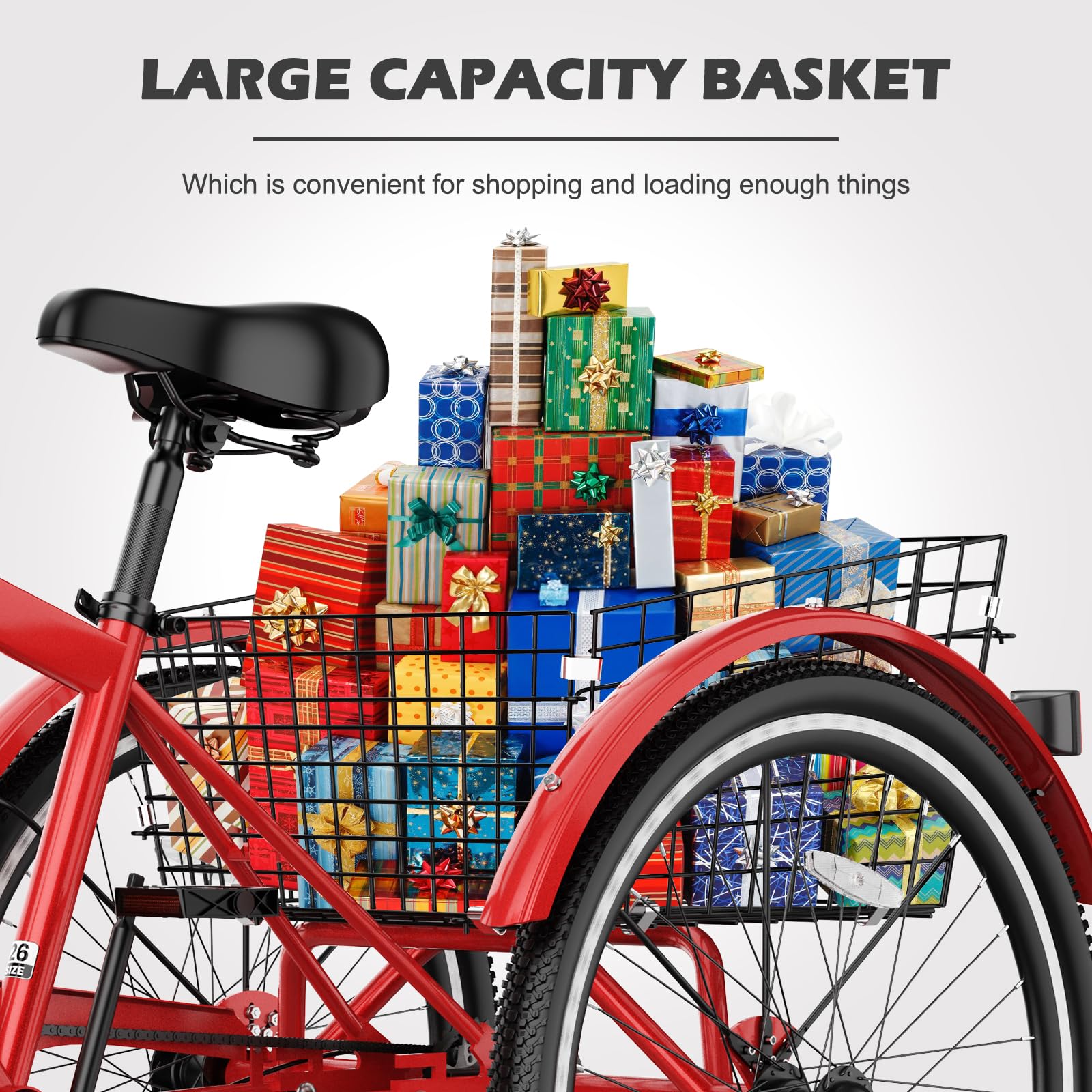 H&ZT Adult Tricycle, 3 Wheeled Bike, Trike Cruiser Bike, with 7-Speed Gear, Parking Brake Handle, Low Step, Large Rear Basket, Elderly Friendly, for Men, Women, and Teens