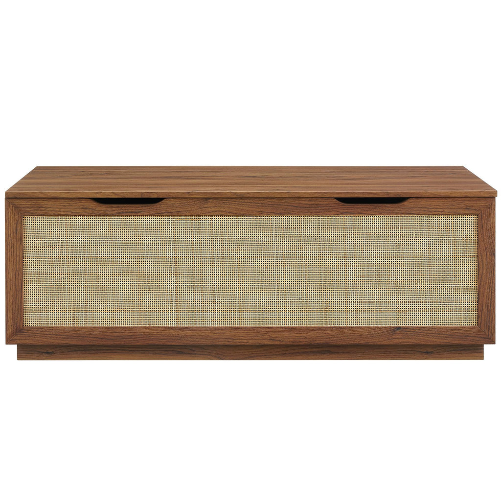 Modway Soma Rattan Storage Bench in Walnut – Faux Cane Flip-Top Low Profile Storage Ottoman for Bedroom, Entryway, or Living Room