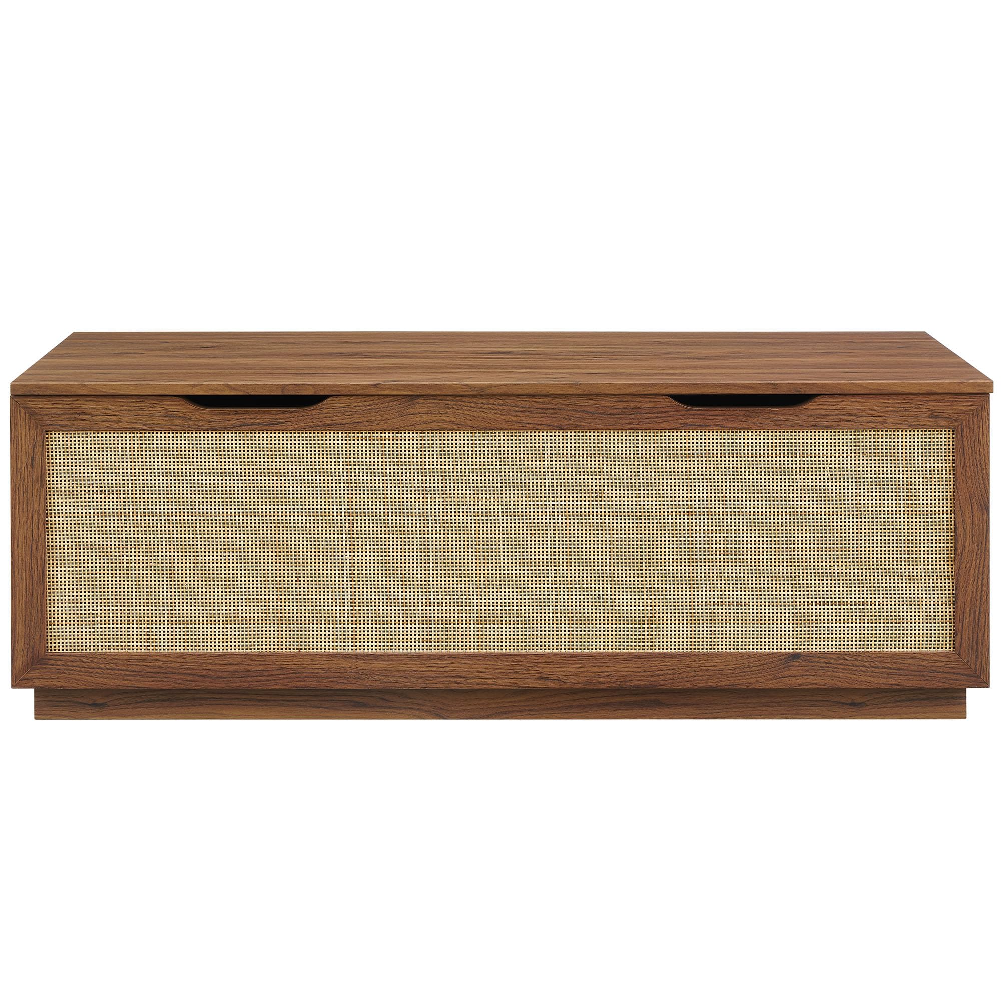 Modway Soma Rattan Storage Bench in Walnut – Faux Cane Flip-Top Low Profile Storage Ottoman for Bedroom, Entryway, or Living Room