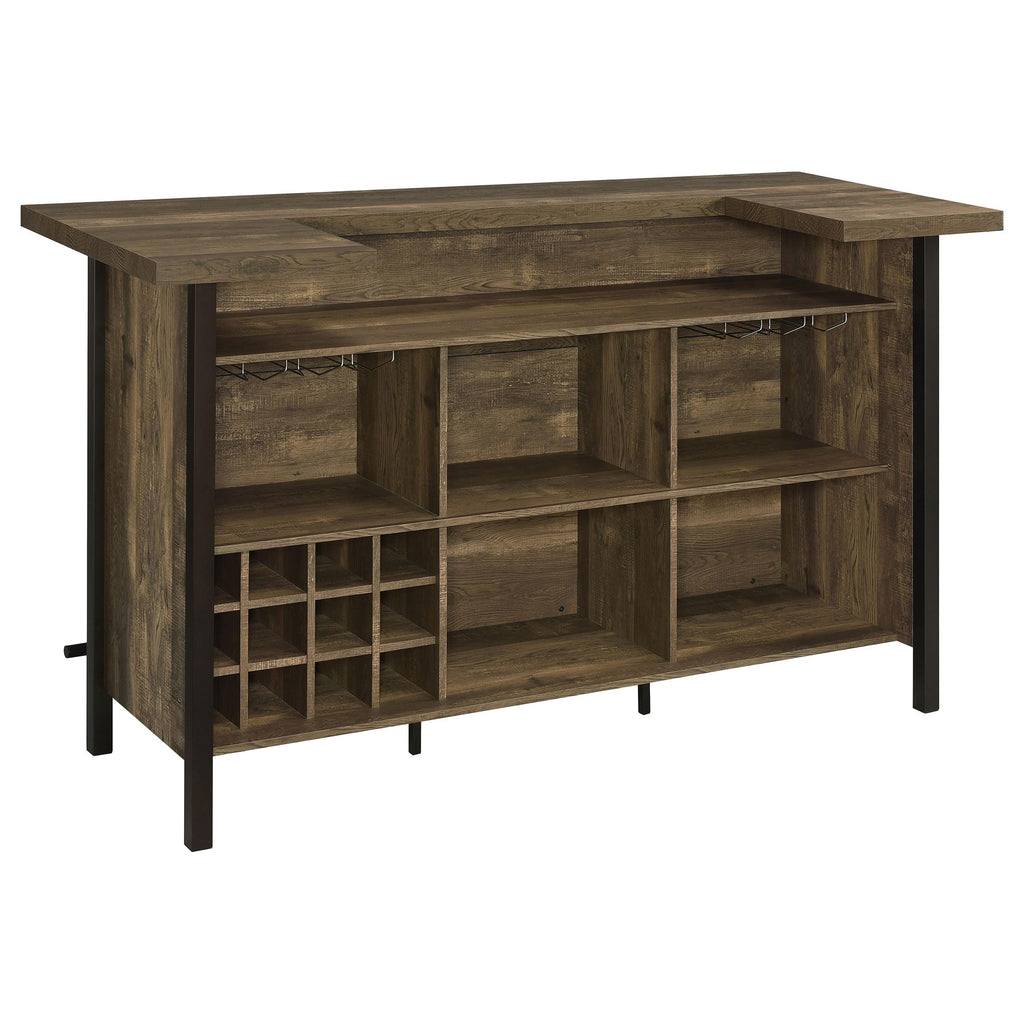 Coaster Fine Furniture Bellemore Freestanding Engineered Wood Home Bar Cabinet, Rustic Wine Cabinet with Stemware Racks, Wine Racks, and Storage Shelves, Oak