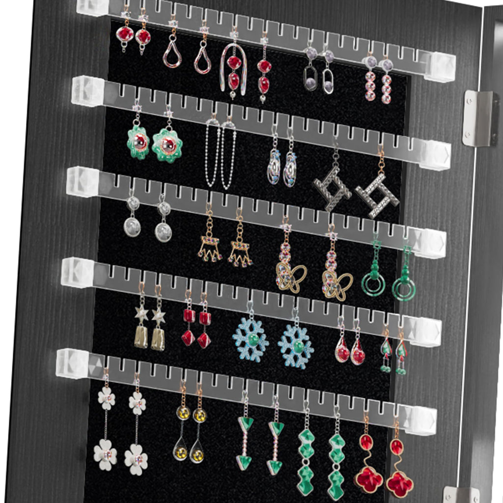 KEIKI 360°Swivel Jewelry Armoire with Full Length Mirror, 62.3" Rotating Standing Jewelry Armoire Organizer, Lockable Storage Cabinet, Interior Lighted Mirror, Black