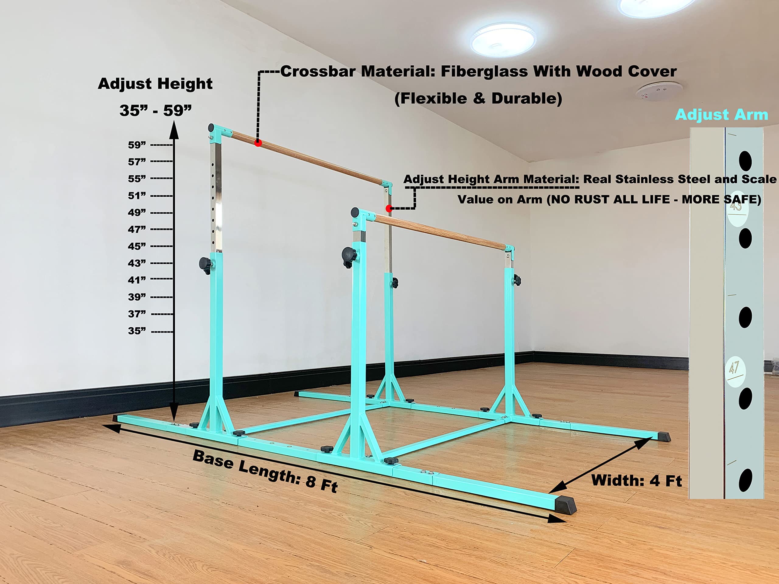 MARFULA Gymnastics Double Horizontal Bars 3Play Parallel Bars Uneven Bars Gymnastics Training Kip Bar with 304 Stainless Steel Regulating Arms & Fiberglass Rail for Indoor Outdoor Home Club Use