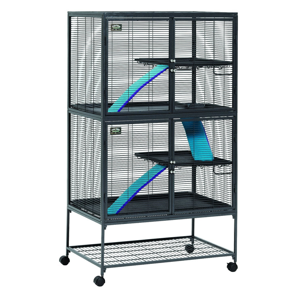 Critter Nation by MidWest Homes for Pets Double Unit Small Animal Cage, Habitat for Rats, Chinchillas, Ferrets, Sugar Gliders, Tool-Free Assembly, with Full-Width Doors, Shelves & Removable Base Pans