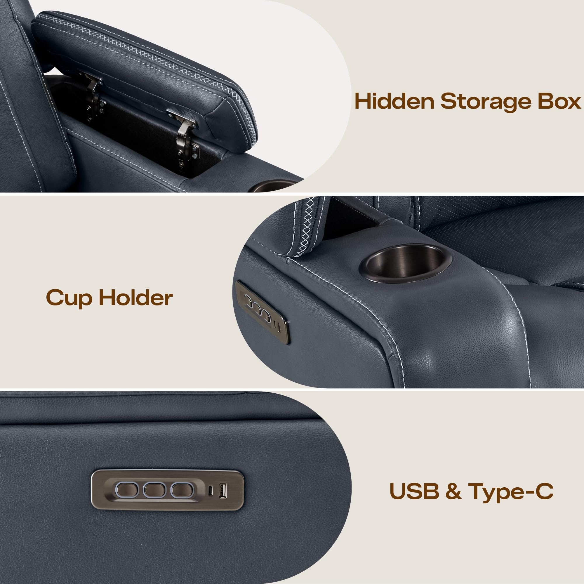 Watson & Whitely Super Zero Gravity Recliner Chair, Oversized Genuine Leather Electric Recliner W Power Adjustable Headrest & Lumbar Support Hidden Storage for Living Room, Navy Blue