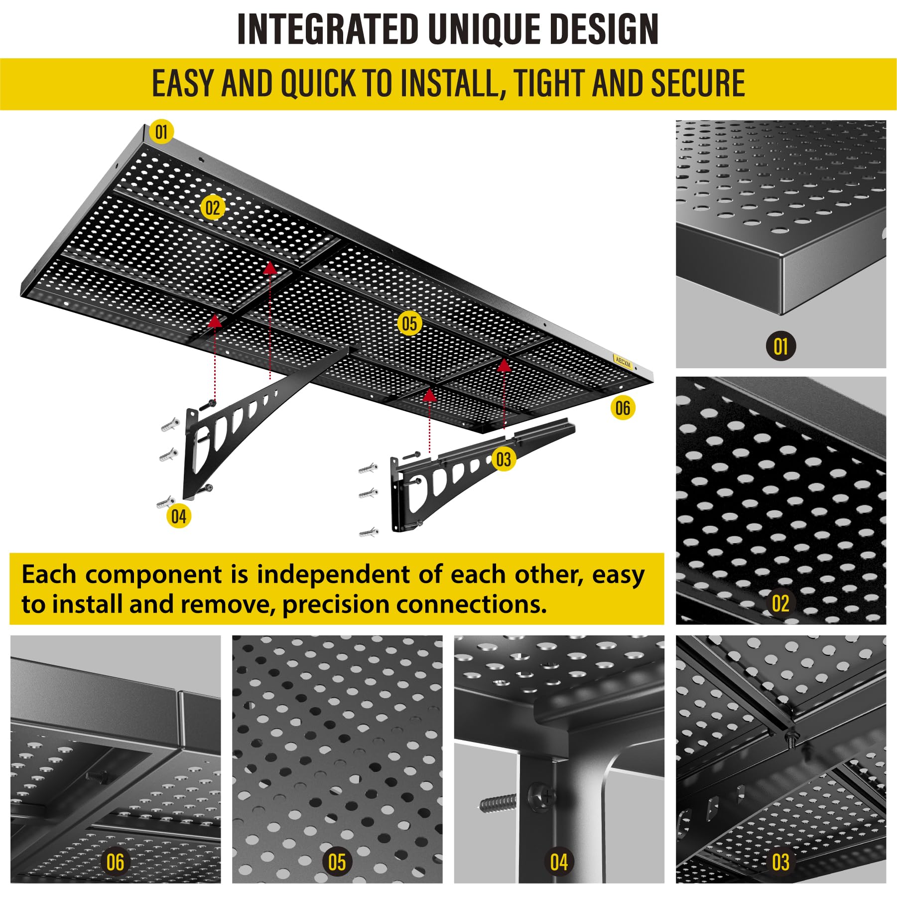 Aecxm 4-Pack 1.64x4ft Adjustable Garage Wall Shelving 1120lbs Load Capacity Heavy Duty Wall Mounted Storage Shelf Metal Floating Shelves for Garage(Black)